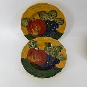 Arte Italica Made in Italy Hand Painted Fruit Ceramic Pasta Bowls Set of 2 9.5"